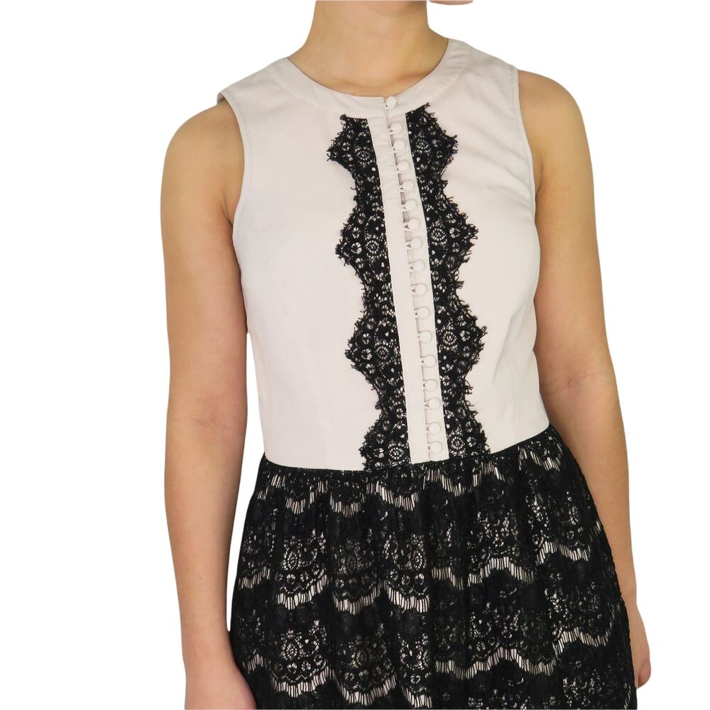 Kensie Cream Pink & Black Lace Sleeveless High Neck Twee Mini Dress Medium - Picture 2 of 6